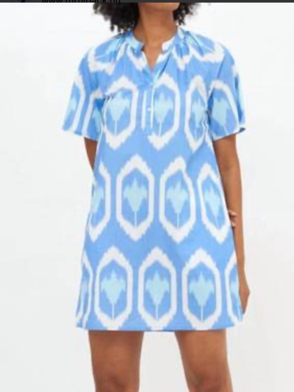 Oliphant Odisha Pocket Tunic Dress Size L Blue Ikat Print EUC